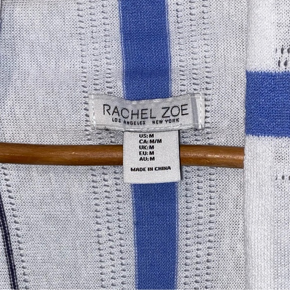 Rachel Zoe Linen Blend Open Blue Striped Lightweight Cardigan Sweater Medium - Picture 9 of 12
